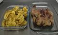 Pollo entero asado con vianda frita 