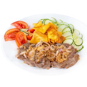 Bistec de cerdo (encebollado,ajillo ,grille,BBQ)